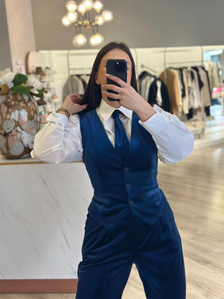 CALÇAS DE VELUDO AZUL COM CINTURA ELÁSTICA DIXIE