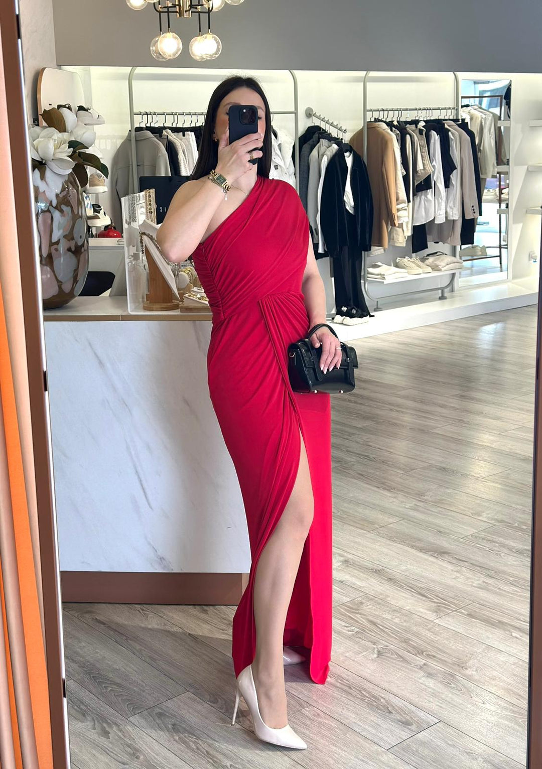 VESTIDO COMPRIDO VERMELHO PONTO CHIC