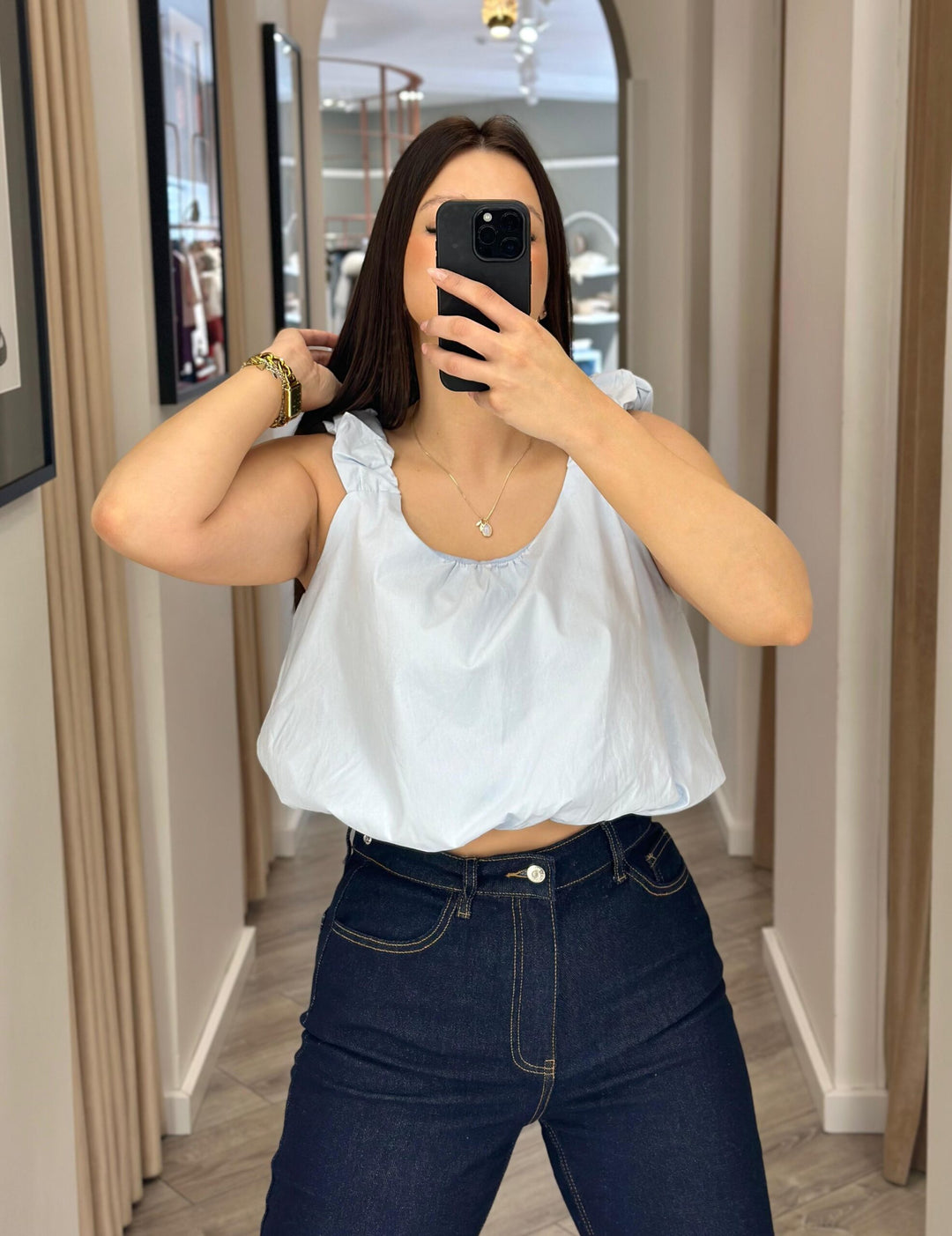 TOP AZUL BÉBÉ ABALONADAO PONTO CHIC
