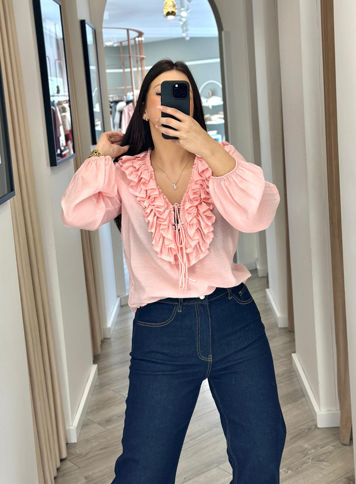 BLUSA ROSA COM FOLHO PONTO CHIC