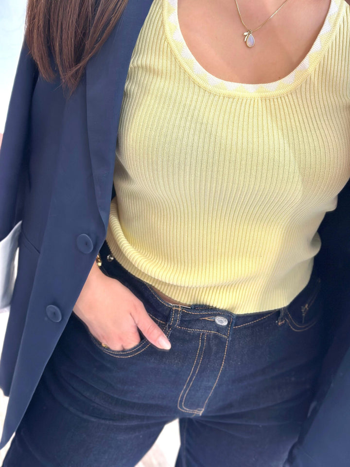 TOP AMARELO CANELADO PONTO CHIC