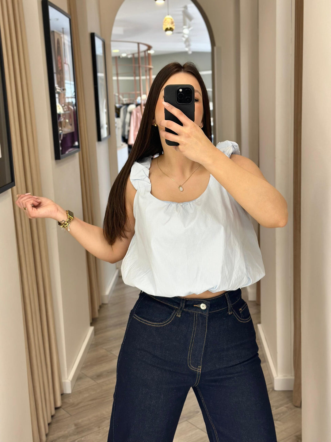 TOP AZUL BÉBÉ ABALONADAO PONTO CHIC