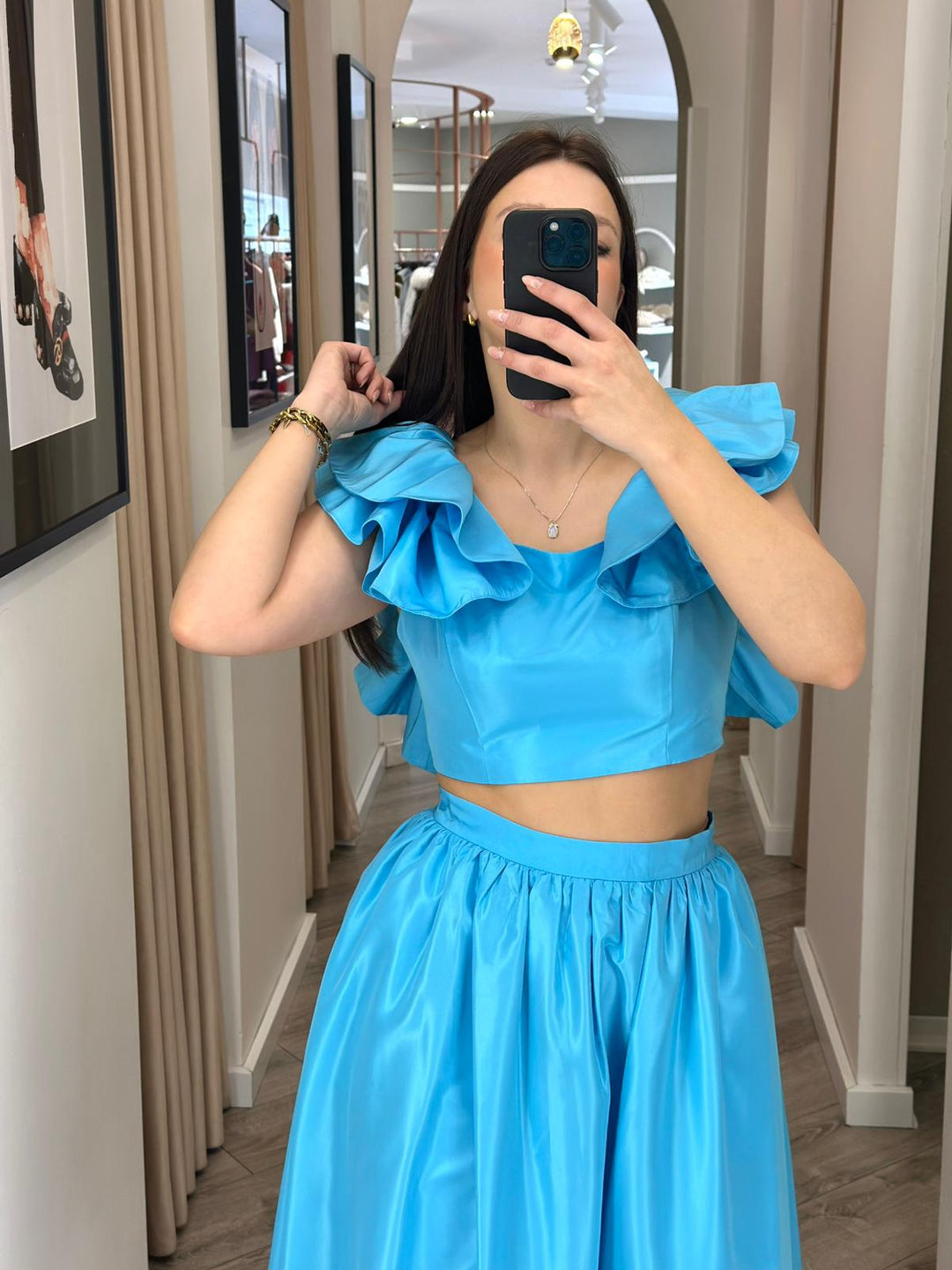 CONJUNTO AZUL SAIA E TOP PONTO CHIC