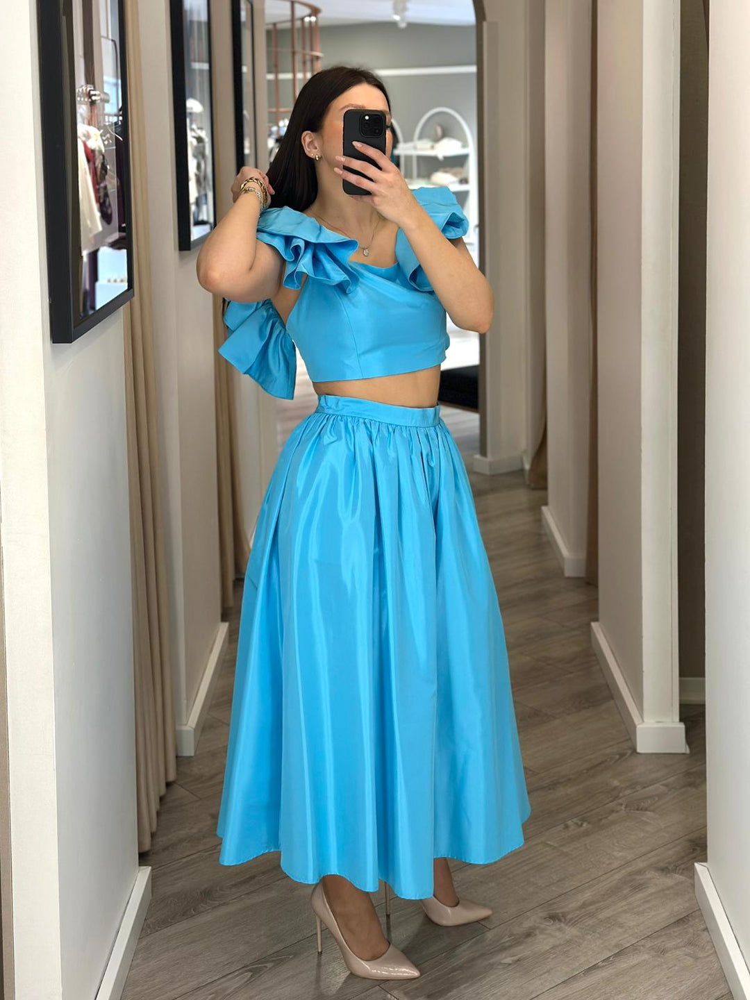 CONJUNTO AZUL SAIA E TOP PONTO CHIC