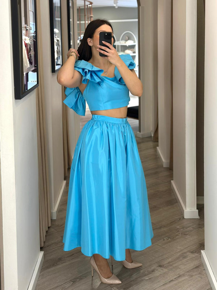 CONJUNTO AZUL SAIA E TOP PONTO CHIC