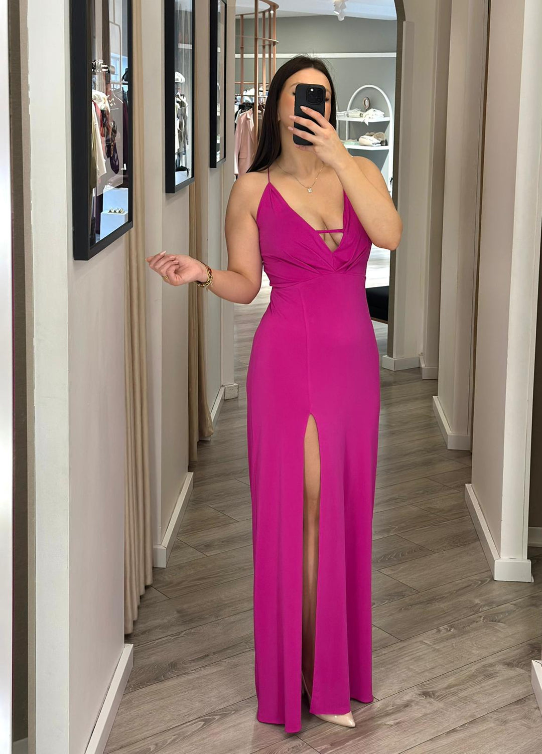VESTIDO COMPRIDO FUXIA PONTO CHIC