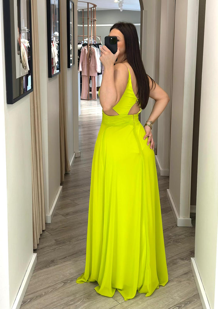 VESTIDO LONGO VERDE LIMA COM DECOTE EM V PONTO CHIC