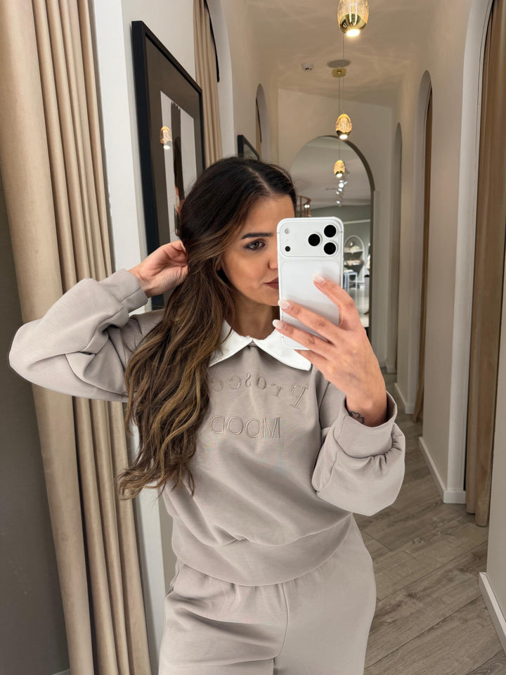 CONJUNTO TAUPE GOLA CAMISEIRO PONTO CHIC