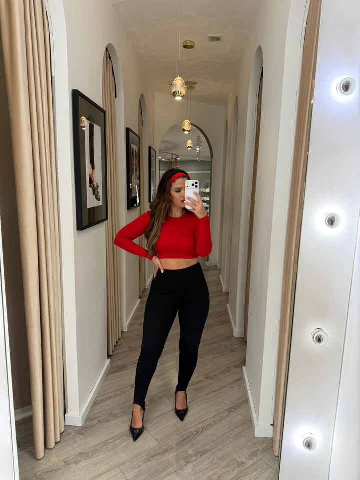 TOP CROPPED VERMELHO MANGA COMPRIDA PONTO CHIC