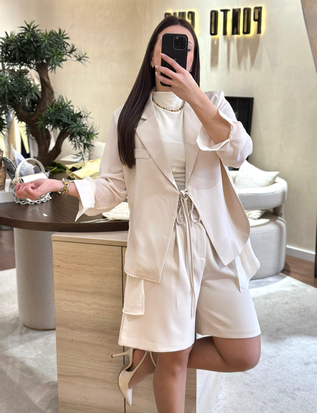 CASACO BLUSA BEGE PONTO CHIC