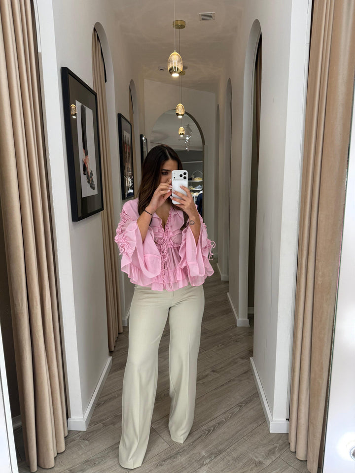 BLUSA ROSA COM FOLHOS PONTO CHIC