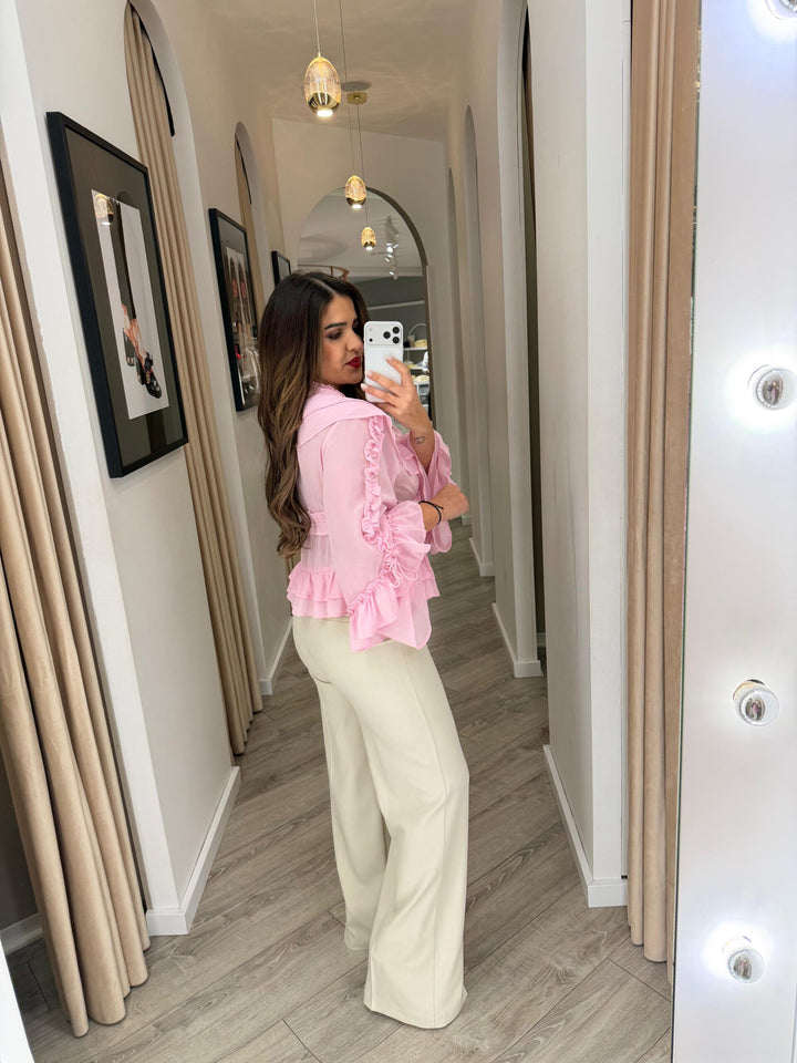 BLUSA ROSA COM FOLHOS PONTO CHIC