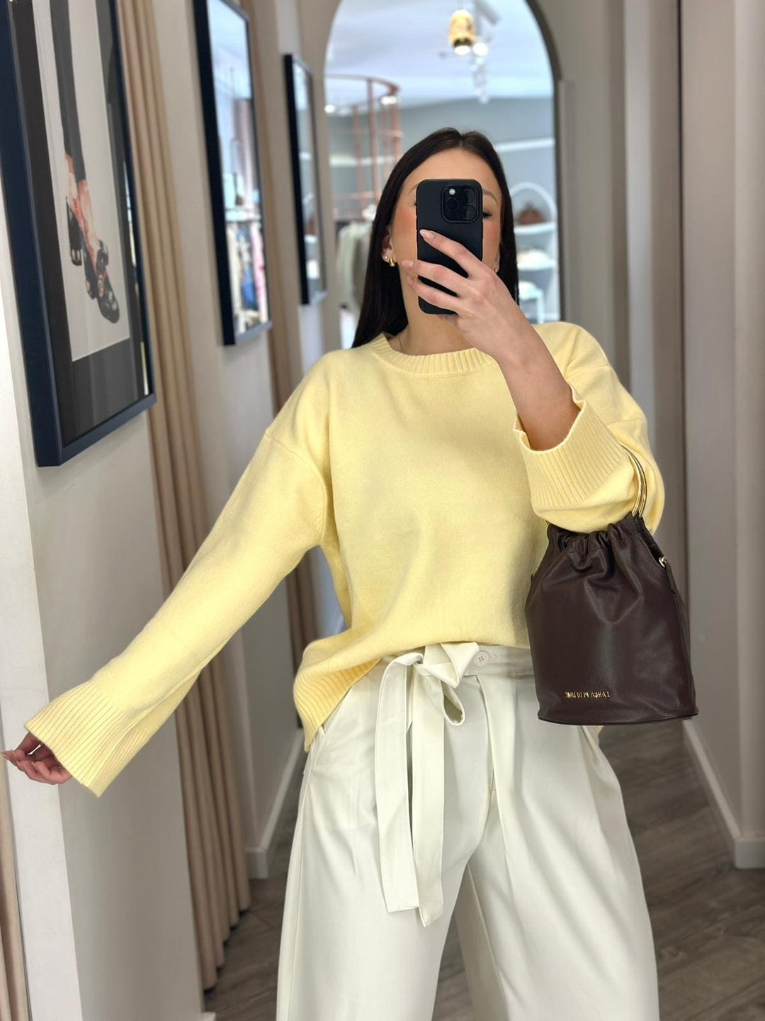 CAMISOLA DE MALHA AMARELO MANTEIGA PONTO CHIC
