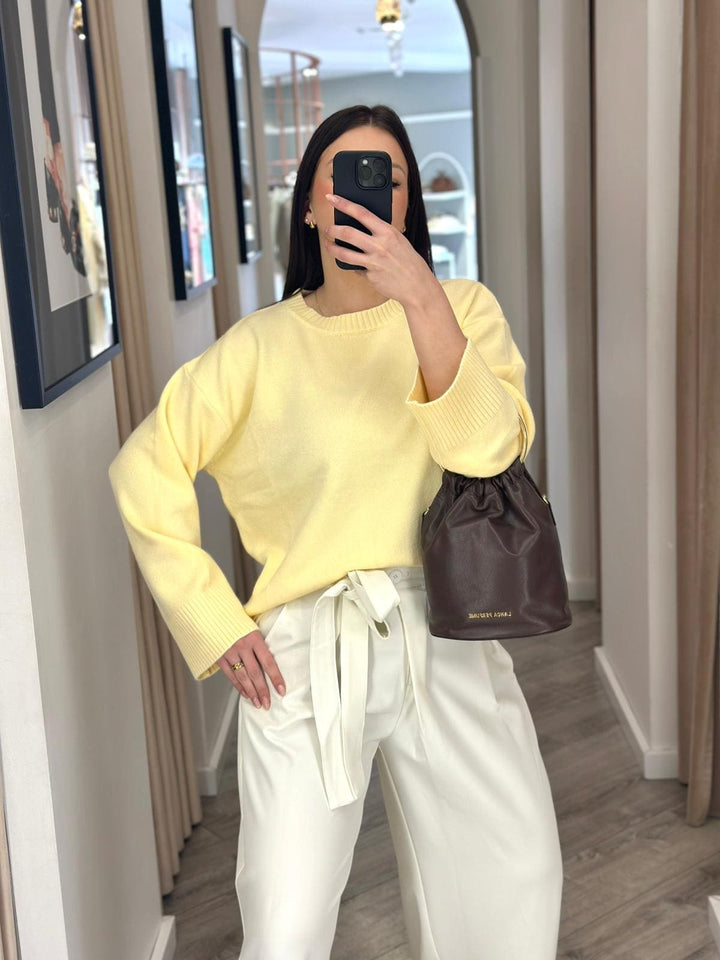 CAMISOLA DE MALHA AMARELO MANTEIGA PONTO CHIC