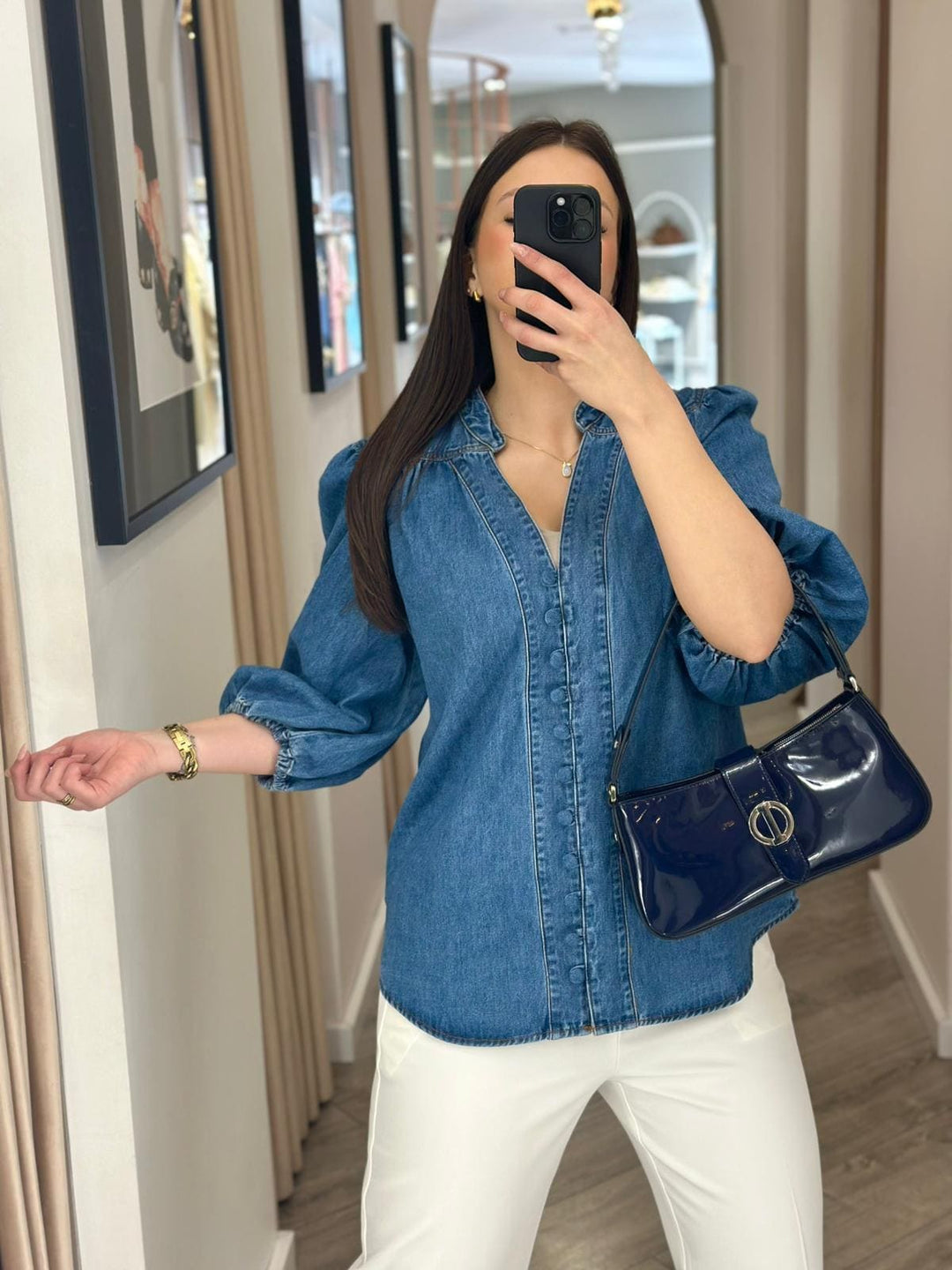 CAMISA DE GANGA COM MANGA  ABALONADA PONTO CHIC