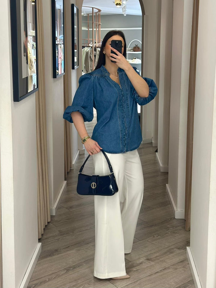 CAMISA DE GANGA COM MANGA  ABALONADA PONTO CHIC