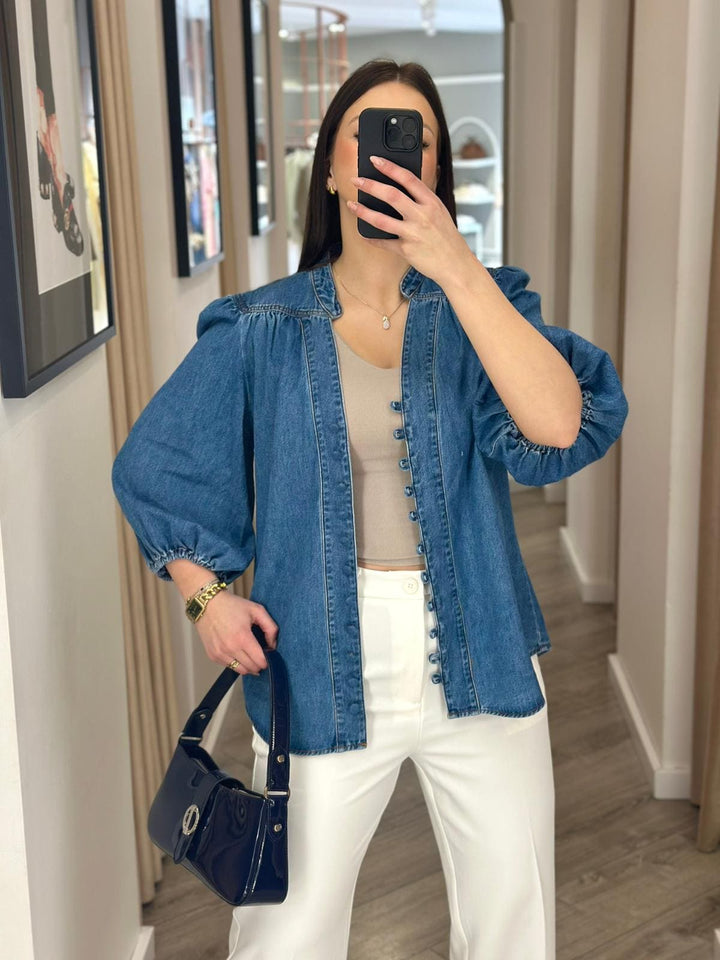 CAMISA DE GANGA COM MANGA  ABALONADA PONTO CHIC