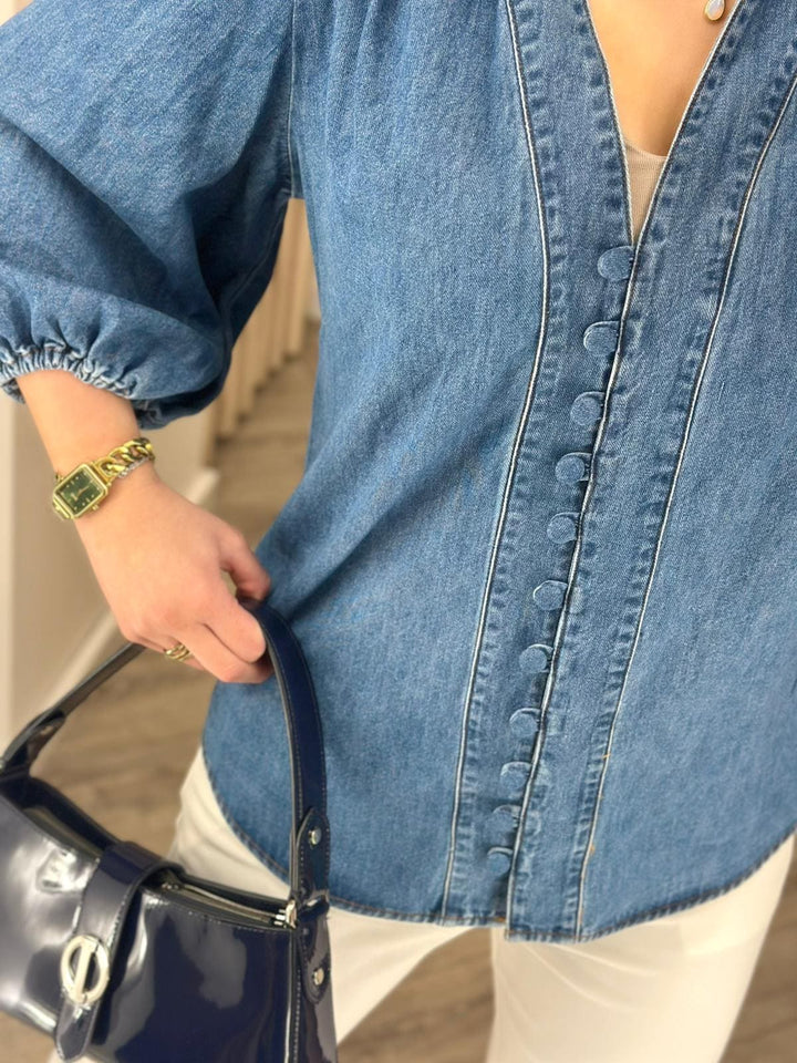 CAMISA DE GANGA COM MANGA  ABALONADA PONTO CHIC