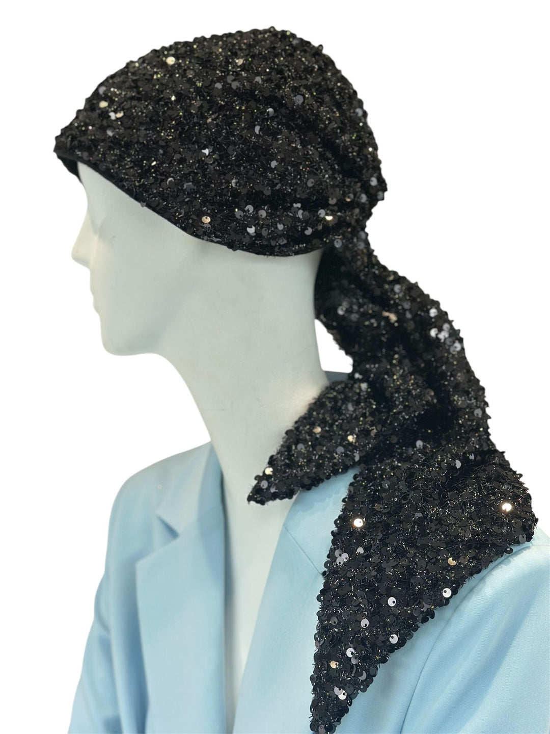 LENÇO DE CABEÇA DE LANTEJOULAS PRETO RINASCIMENTO