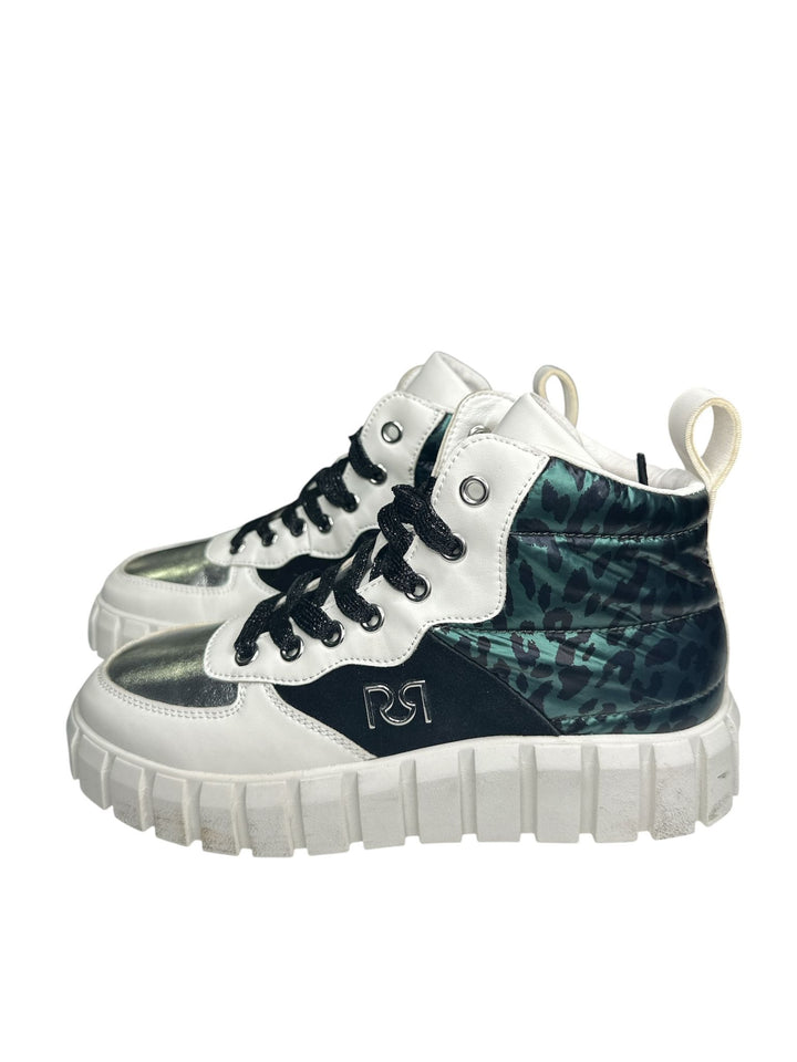 SAPATILHA DE CANO ALTO ANIMAL PRINT VERDE E BRANCO RINASCIMENTO