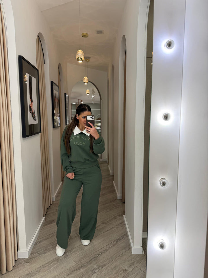 CONJUNTO VERDE MILITAR GOLA CAMISEIRO PONTO CHIC
