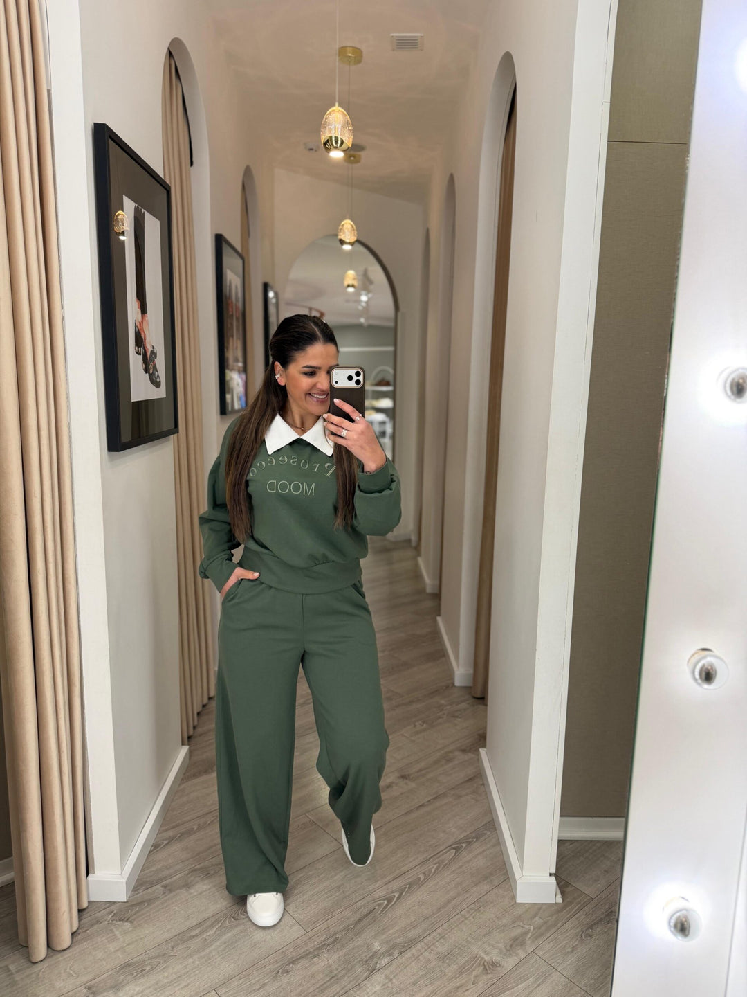 CONJUNTO VERDE MILITAR GOLA CAMISEIRO PONTO CHIC