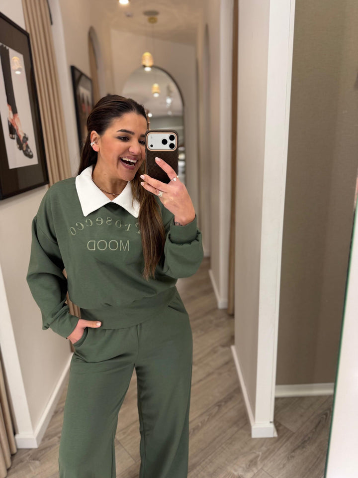 CONJUNTO VERDE MILITAR GOLA CAMISEIRO PONTO CHIC
