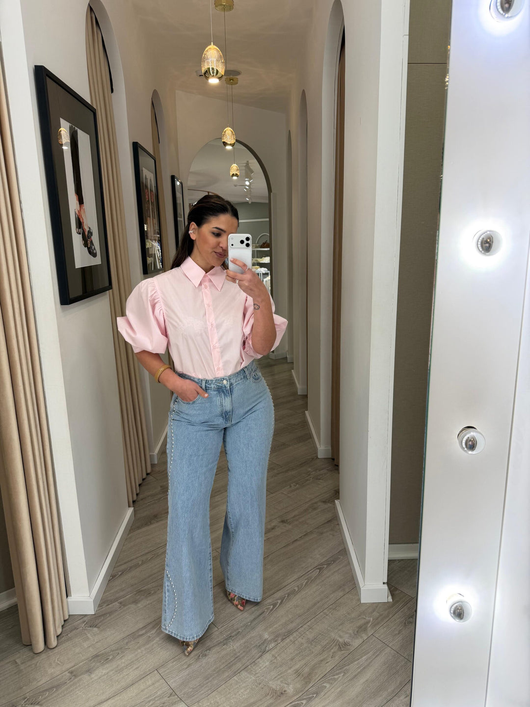 CAMISA ROSA COM MANGA VOLUMOSA PONTO CHIC