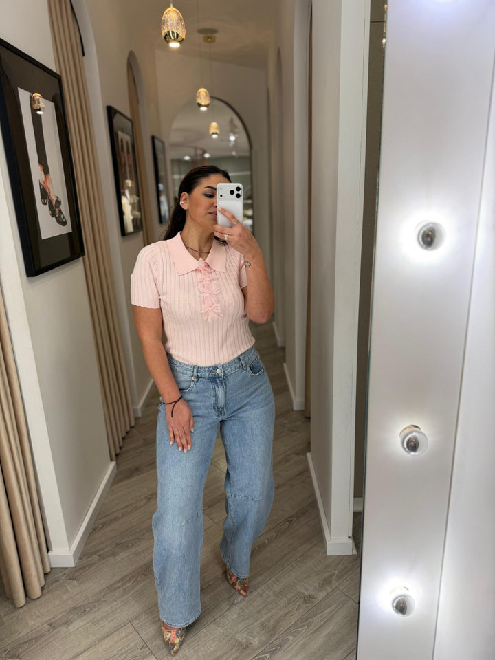 POLO ROSA COM LAÇOS EM RENDA PONTO CHIC