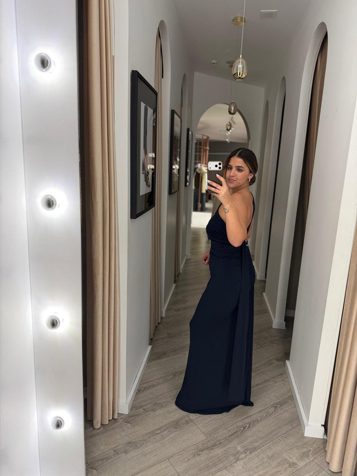 VESTIDO AZUL MARINHO ASSIMÉTRICO PONTO CHIC