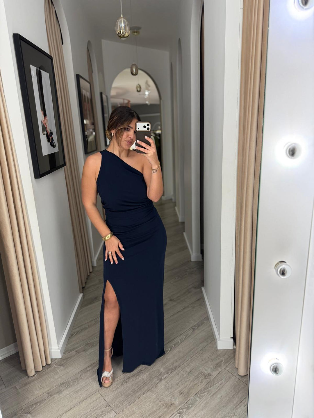 VESTIDO AZUL MARINHO ASSIMÉTRICO PONTO CHIC