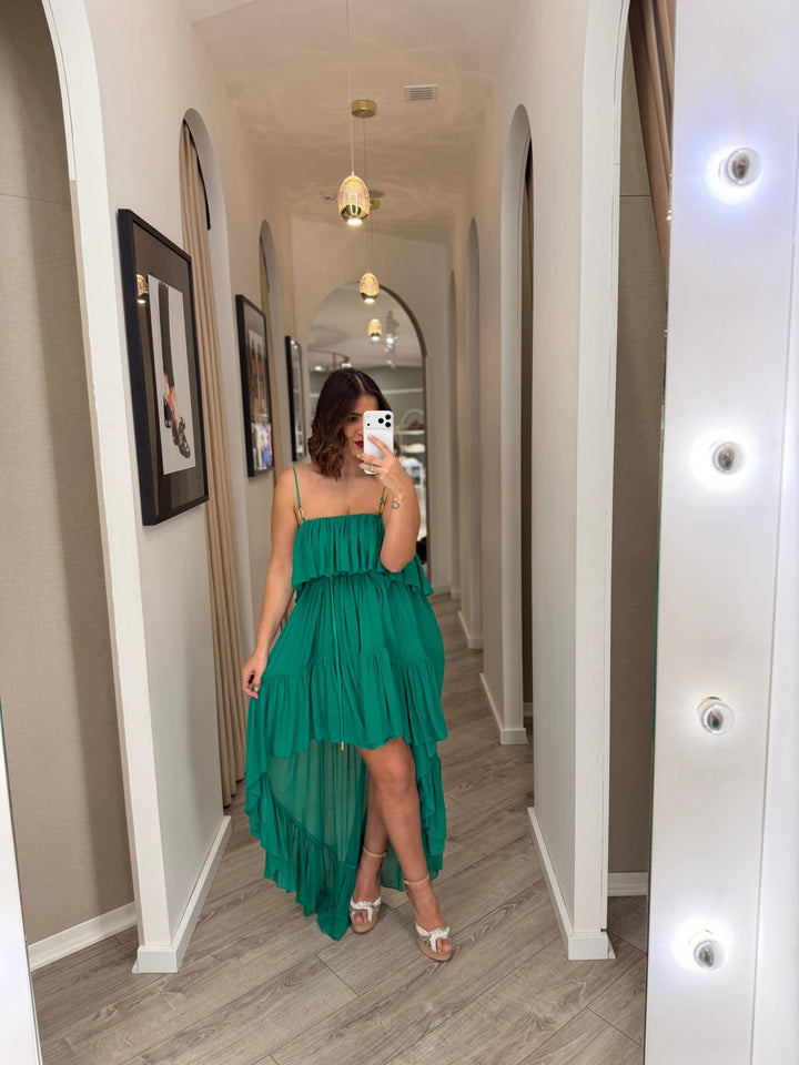 VESTIDO VERDE ASSIMÉTRICO LANÇA PERFUME