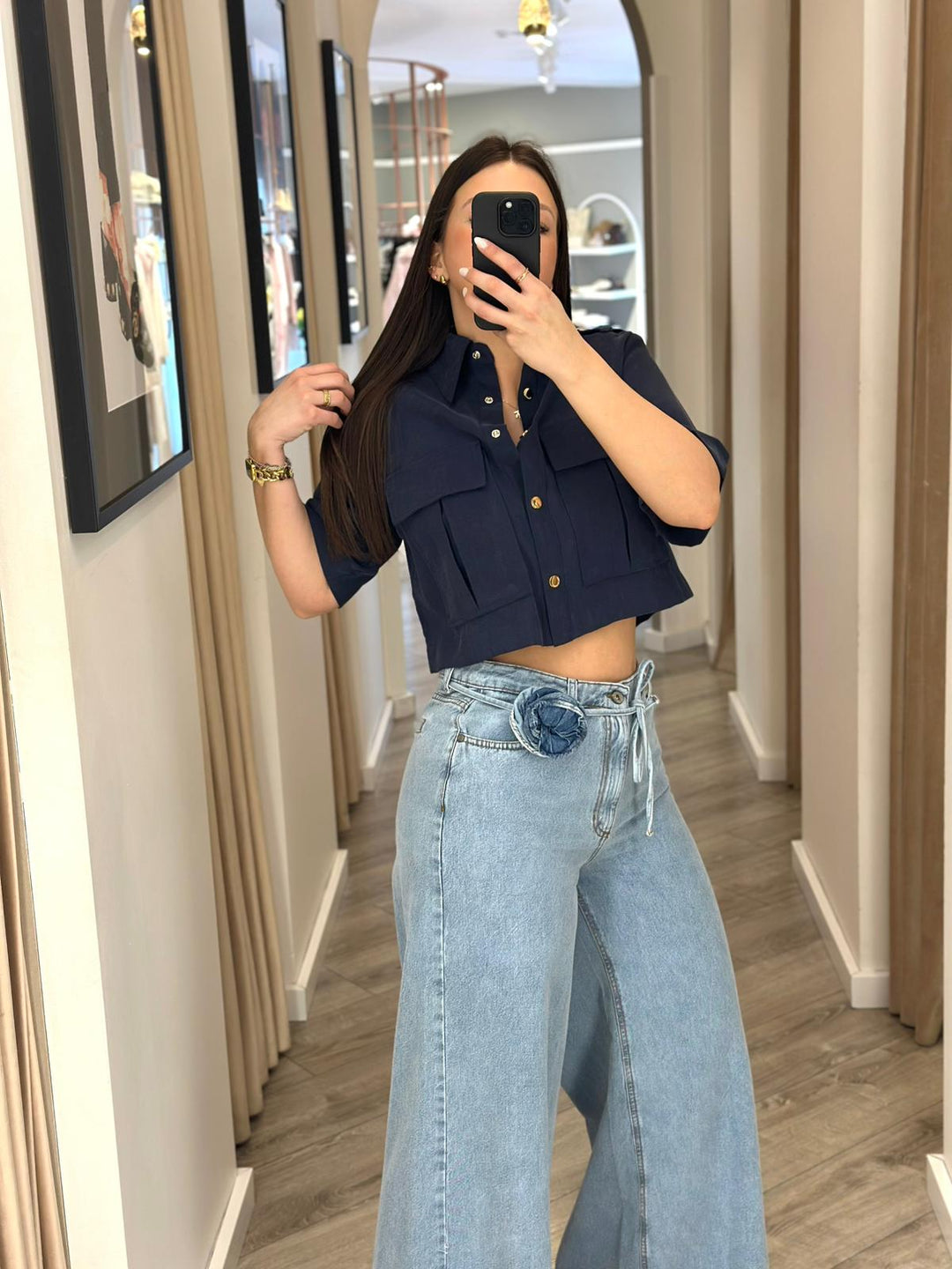 CALÇAS DE GANGA WIDE LEG COM CINTO ROSA DENIM DIXIE