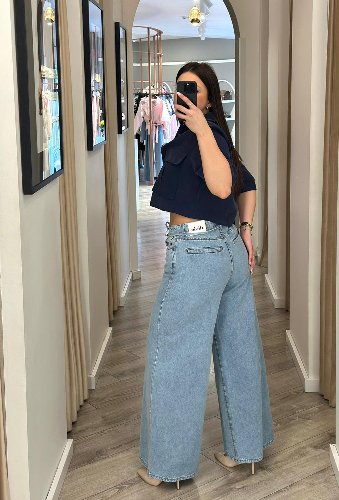 CALÇAS DE GANGA WIDE LEG COM CINTO ROSA DENIM DIXIE