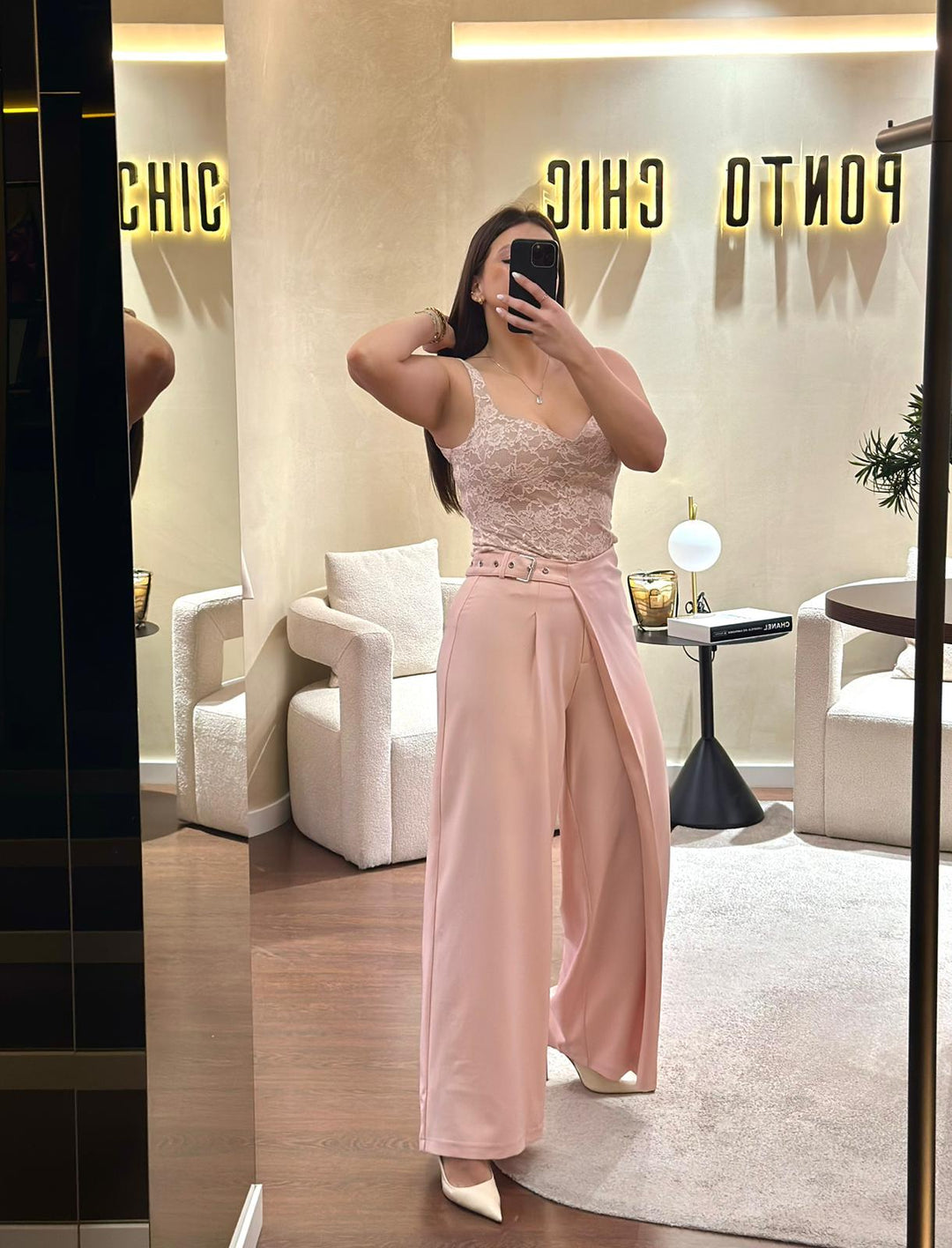 CALÇA ROSA COM EFEITO TRESPASSADO PONTO CHIC