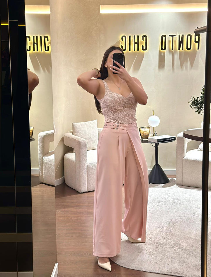 CALÇA ROSA COM EFEITO TRESPASSADO PONTO CHIC