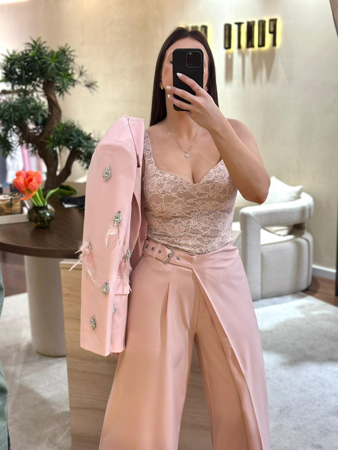 CALÇA ROSA COM EFEITO TRESPASSADO PONTO CHIC