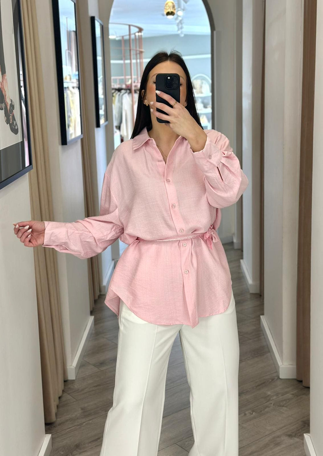CAMISA ROSA SUAVE COM LENÇO PONTO CHIC