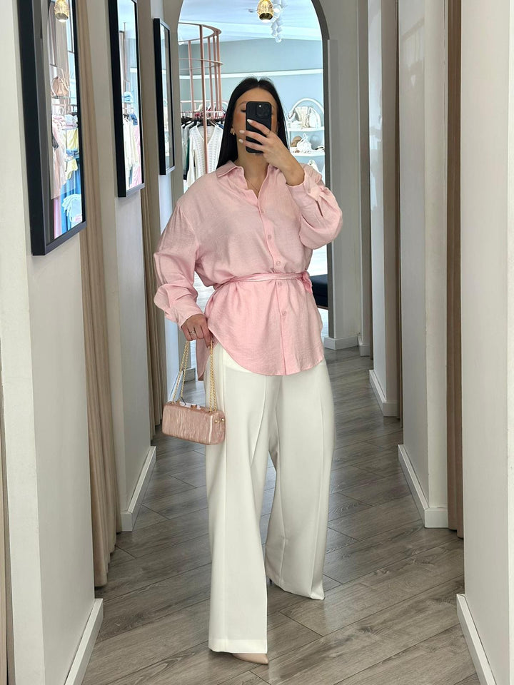 CAMISA ROSA SUAVE COM LENÇO PONTO CHIC
