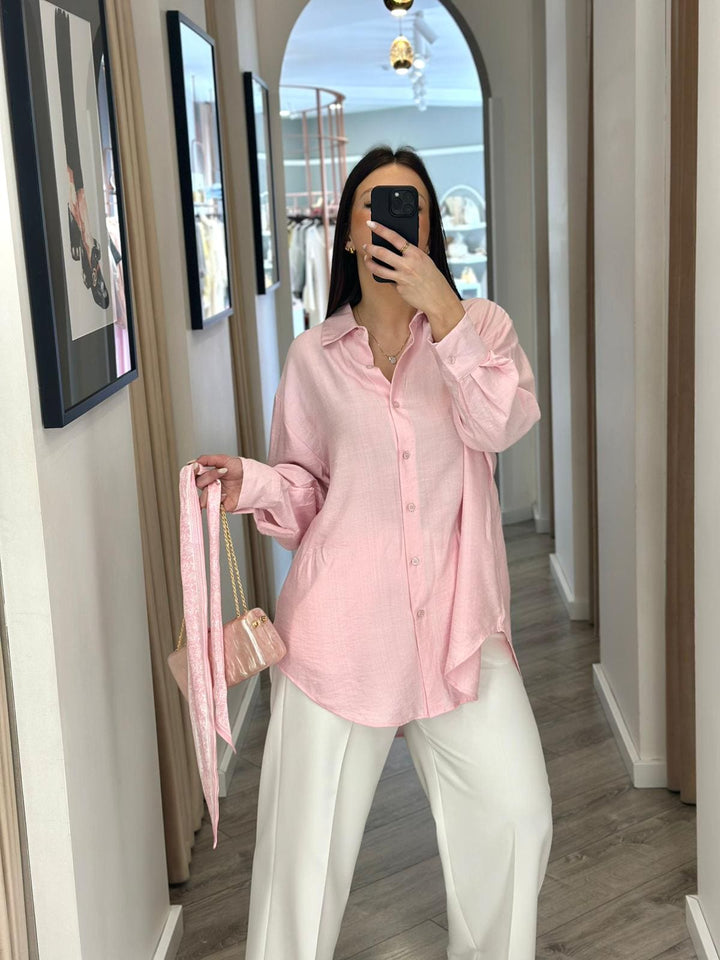 CAMISA ROSA SUAVE COM LENÇO PONTO CHIC