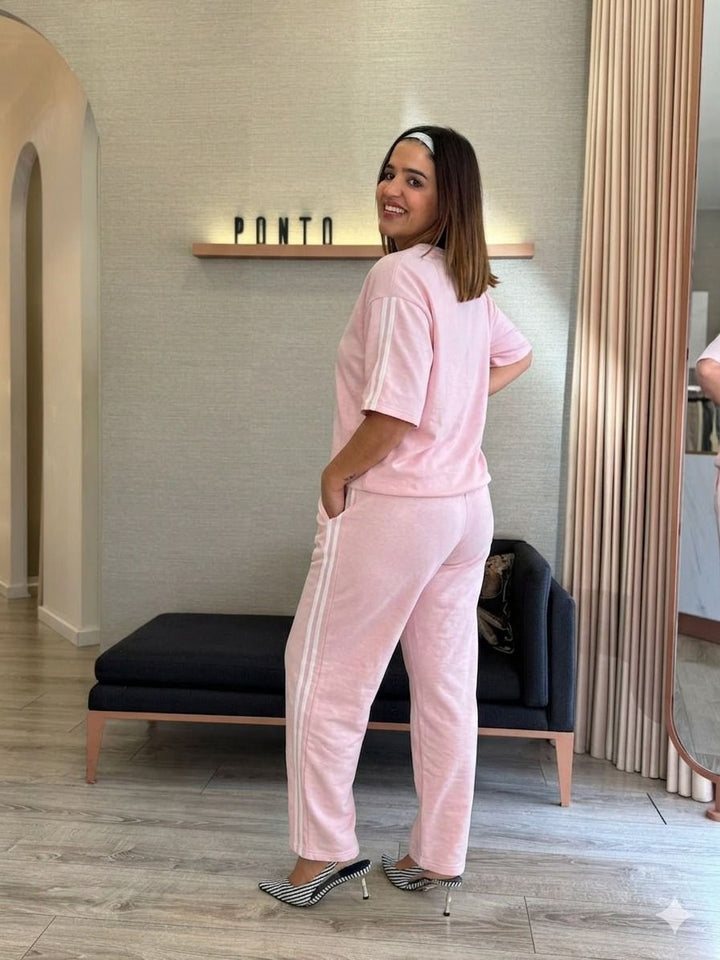 CONJUNTO ROSA COM SWEAT E CALÇA COM FAIXA LATERAL PONTO CHIC