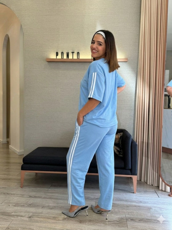 CONJUNTO AZUL COM SWEAT E CALÇA COM FAIXA LATERAL PONTO CHIC