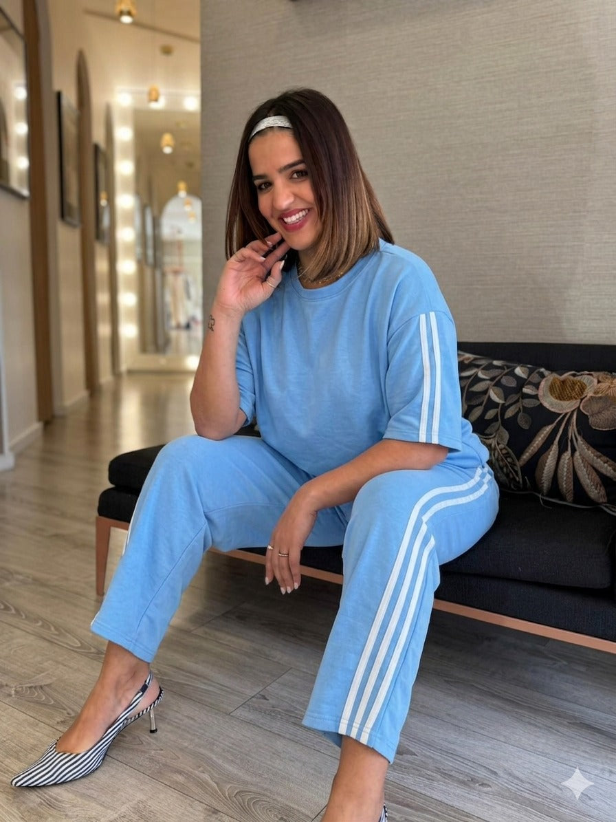 CONJUNTO AZUL COM SWEAT E CALÇA COM FAIXA LATERAL PONTO CHIC