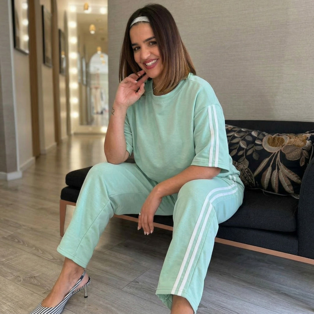 CONJUNTO VERDE AGUA COM SWEAT E CALÇA COM FAIXA LATERAL PONTO CHIC