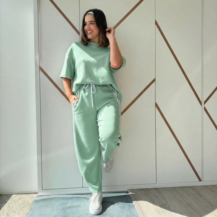 CONJUNTO VERDE AGUA COM SWEAT E CALÇA COM FAIXA LATERAL PONTO CHIC
