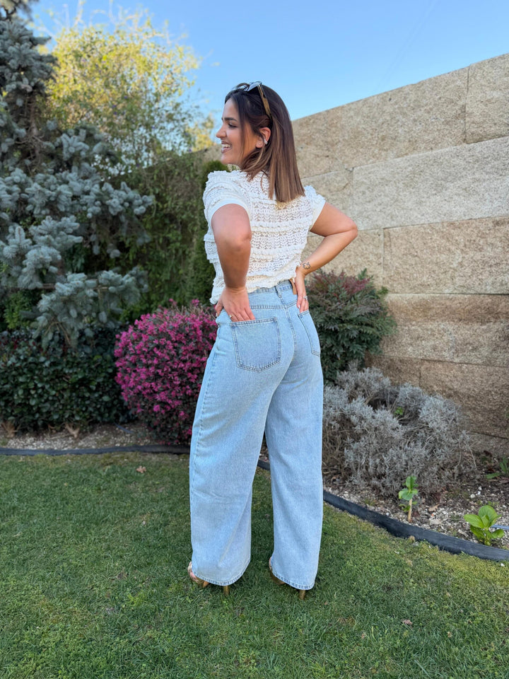 CALÇA DE GANGA AZUL WIDE LEG PONTO CHIC