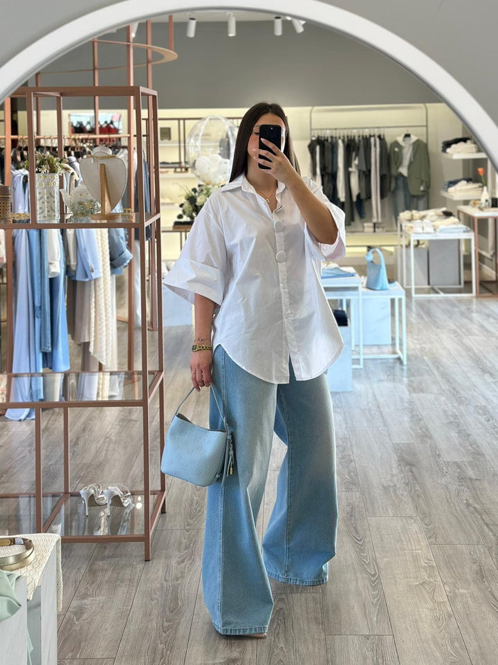 CAMISA BRANCA COM BOTÕES FORRADOS PONTO CHIC