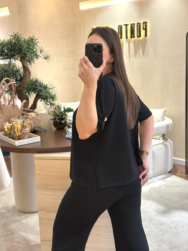CONJUNTO PRETO EM MALHA COM SWEATSHIRT E CALÇA PONTO CHIC