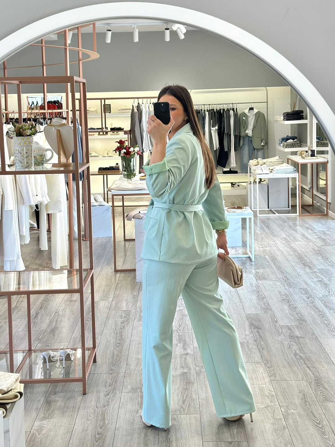 CONJUNTO VERDE ÁGUA COM BLAZER E CALÇA PONTO CHIC
