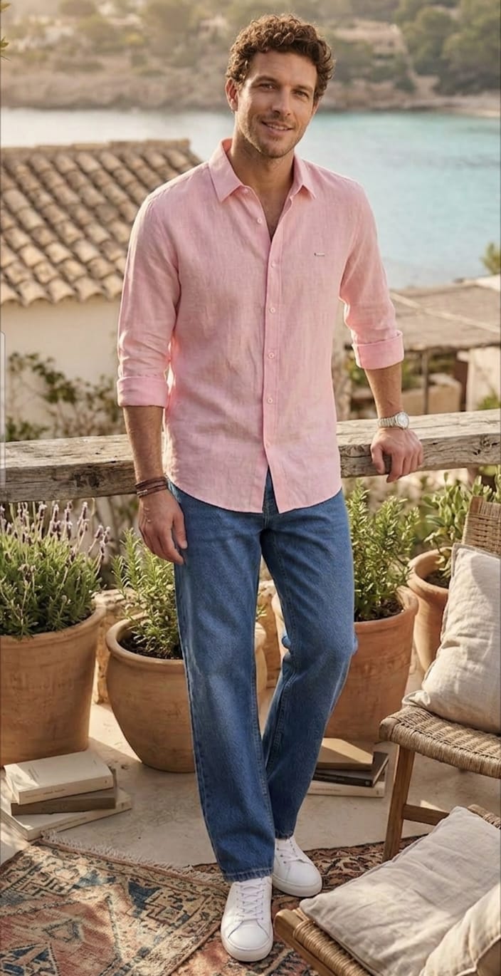 CAMISA ROSA EM ALGODÃO E LINHO JOVITS